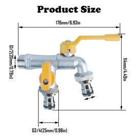 Double Output Garden Tap G1/2 Inlet and Two G3/4 Outlet Double Outlet Faucet High Temperature Resistance Double Tap Ball Valve Faucet for Garden Washing Machine Rain Barrel