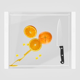 Tempered Glass Cutting Board with Juice Groove - 16x12 Inch Kitchen Cutting Board with Silicone Non-Slip Feet, Easy to Clean & Dishwasher Safe - Ideal for Vegetables, Fruits, Bread, Meats (White)