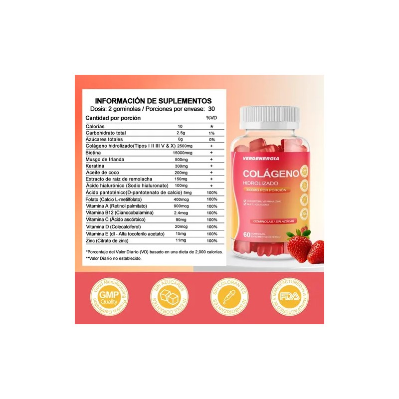 Gomitas Colágeno Hidrolizado Puro Tipo I Ii Iii V Y