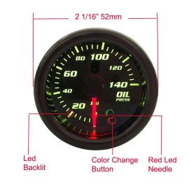 SREUOIL 2'' Oil Pressure Gauge Meter with Sensor Tinted 7 Color Car Digital LED 0-140...
