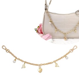 Nalefow 1PCS Purse Extender Chain Pearl Cherry Purse Chian Strap Replacement Short Chain Straps, Metal Flower Heart Charm Purse Handle Extender Decorative Bag Chains Golden Chain (Golden Hearts)