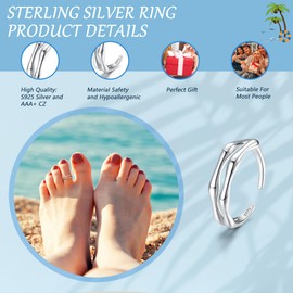 Kakonia Toe Rings for Women,925 Sterling Silver Toe Rings,Adjustable Toe Ring Beach Band Nail Rings,Daisy Flower CZ Cross Opal Twist Knot Rings Cuff,Open Womens Foot Jewelry-Bamboo Joints