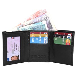 RAS Mens RFID Blocking Compact Genuine Leather Small Trifold Wallet 185 Black