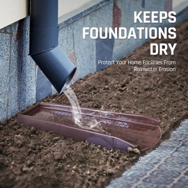 NAACOO Downspout Splash Block, 24" Rain Gutter Downspout Extensions/Extender with 2pc Fixing Nails, Drainage to Protect House Foundations(2 Piece|Brown)