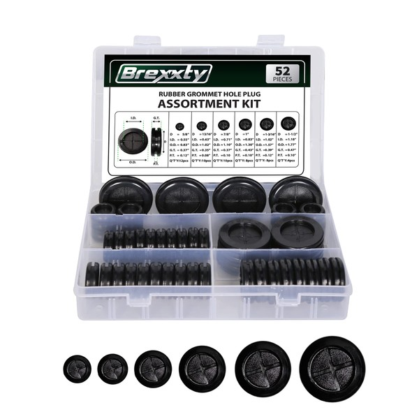 Brexxty 52pcs Rubber Grommets kit, Firewall Hole Plugs in 6