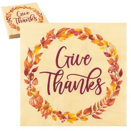 50pcs Thanksgiving Paper Napkins Give Thanks Cocktail Napkins Fall Leaves Thanksgiving Friendsgiving Luncheon Dinner Table Decor Supplies