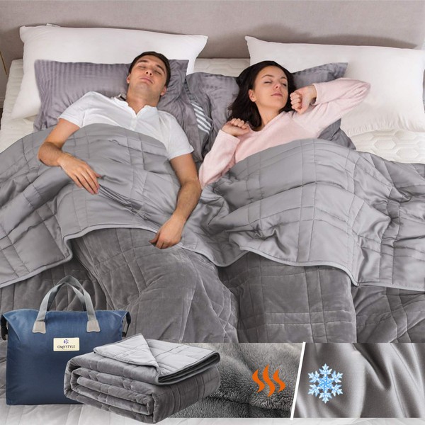 Reversible Weighted Blanket King Size 25lbs(88''x104'', All Season Use), Warm Short Plush and Cool Tencel Fabric Double-Sided Weighted Blanket California King Size for Couples - Carry Bag Included