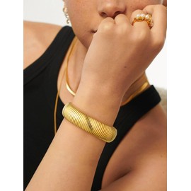 Chunky Gold Bracelets for Women, 20mm Stretch Bracelets Thick Gold Bangle Bracelet for Women, Chunky Round Cuff Bracelet