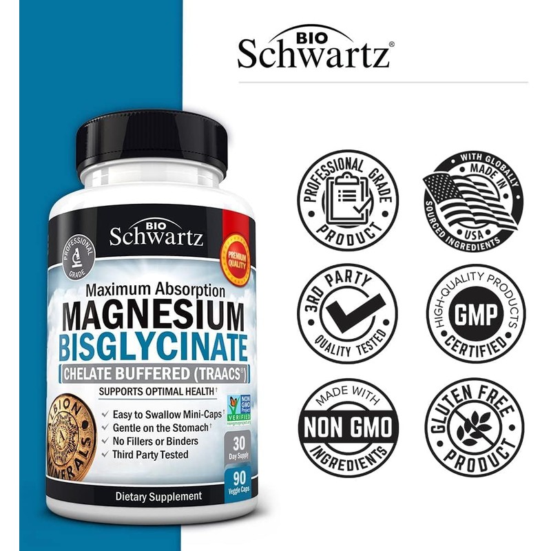 Magnesium Bisglycinate 100% Chelate No-Laxative Effect - Maximum Absorption &