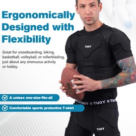 DGYAO Shoulder Protector Padded Comprssion T Shirt, Men's Rugby Safe Guard Top for Chest Rib Football Paintball Baseball XL