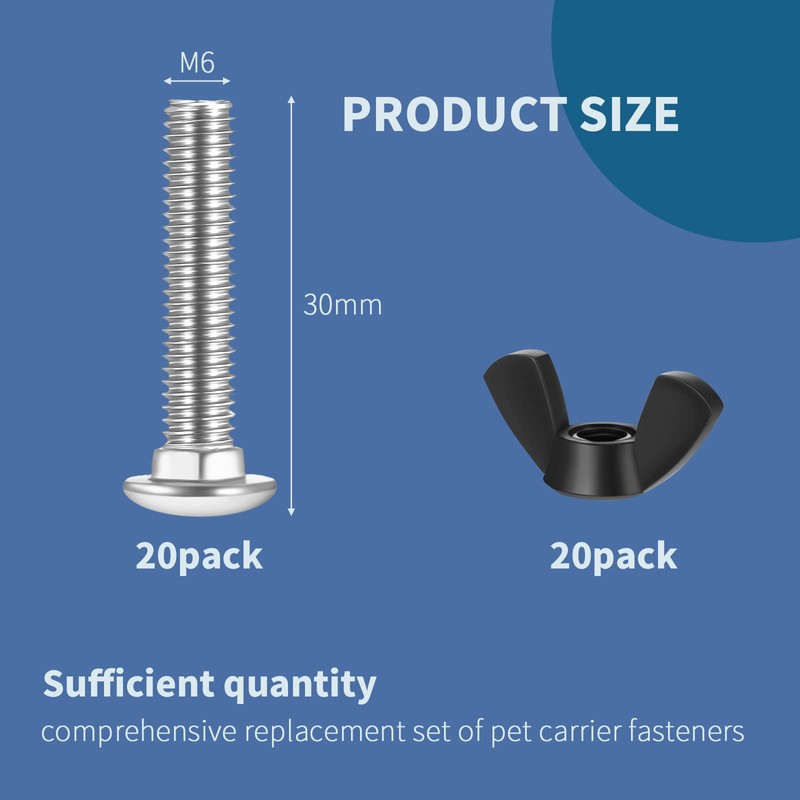 Therwen 20 Set M6 Pet Carrier Fasteners Set Dog Kennel