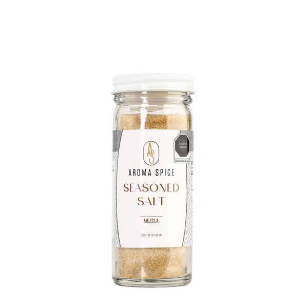 Aroma Spice | Sazonador Gourmet Seasoned Salt con Sal de Mar, Ajo Molido, Semilla de Apio, Pimentón, Cebolla Molida, Mostaza en Polvo| 140grs