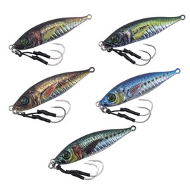 Goture Fishing Jigs 5Pcs, Slow Flat Fall Jig,Lead Vertical Jig Saltwater, Jig Fishing Lures with Assist Hook, Fishing Jigging Spoon Lures for Tuna, Salmon, Striped Bass, Grouper Snapper, Kingfish(28g)