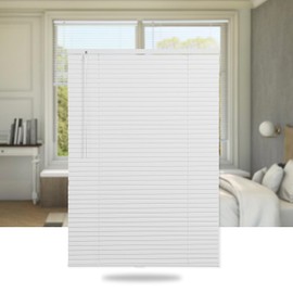 SEEYE Cordless Mini Blinds Aluminum Venetian Blind Horizontal Window Shades, 1" Slat Size - Rooming Darkening Blinds Anti-UV & Waterproof for Bedroom, Office, Easy to Install, 28" W x 64" H, White