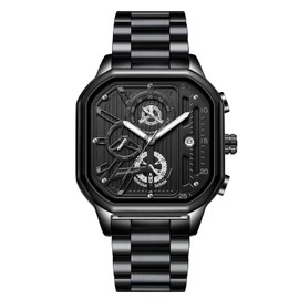 rorios Sports Men's Watches Luminous Wrist Watch Chronograph Quartz Watches Calendar Watches for Men, black silver, Bracelet
