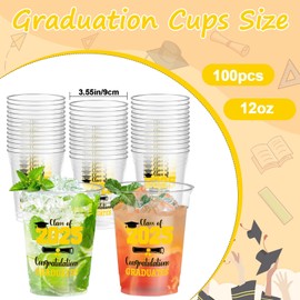 kaiolbly Graduation Cups 100 Pack 12oz Disposable Graduation Plastic Cups Class of 2025 12oz for Congrats Grad 2025 Party Drinks Supplies