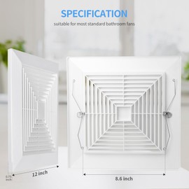 12x12 " Bathroom Exhaust Fan Cover with Springs Replacement Parts,Air Diverter, bathroom fan cover， exhaust fan cover， vent cover，Ceiling Air Diffuser with Springs for Square Ceiling (Exhaust Fan-12)