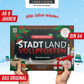 DENKRIESEN - Stadt Land Vollpfosten® Christmas Edition - 'Alle Jahre Wieder' - A4 | Christmas Game | Family Game | City Country River | Game Block | Gift Idea