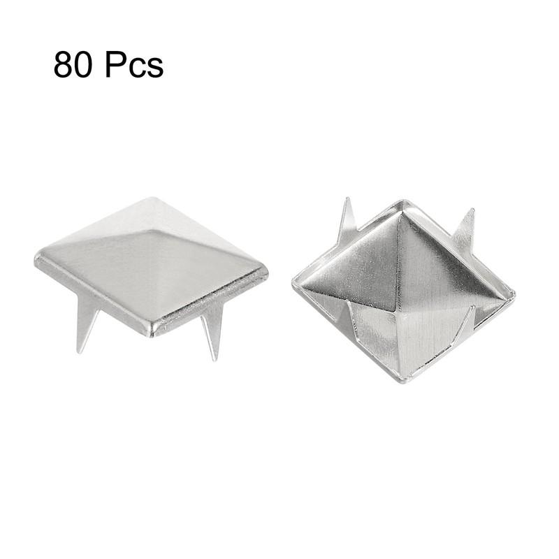 sourcing map 80Pcs Square Pyramid Rivets, 15mm Four-Jaw Studs Spikes,