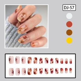 Fall Press on Nails Maple Leaf Fake Nails Square Shape Glue on Nails Cute Autumn Acrylic Nails Glossy Full Cover False Nails Thanksgiving Day Stick on Nails for Women Manicure Decorations, 24Pcs