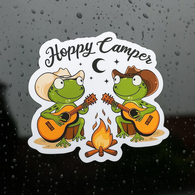Banjo Frogs Playing Guitar Vinyl Sticker Decal 5x5 inches Camper