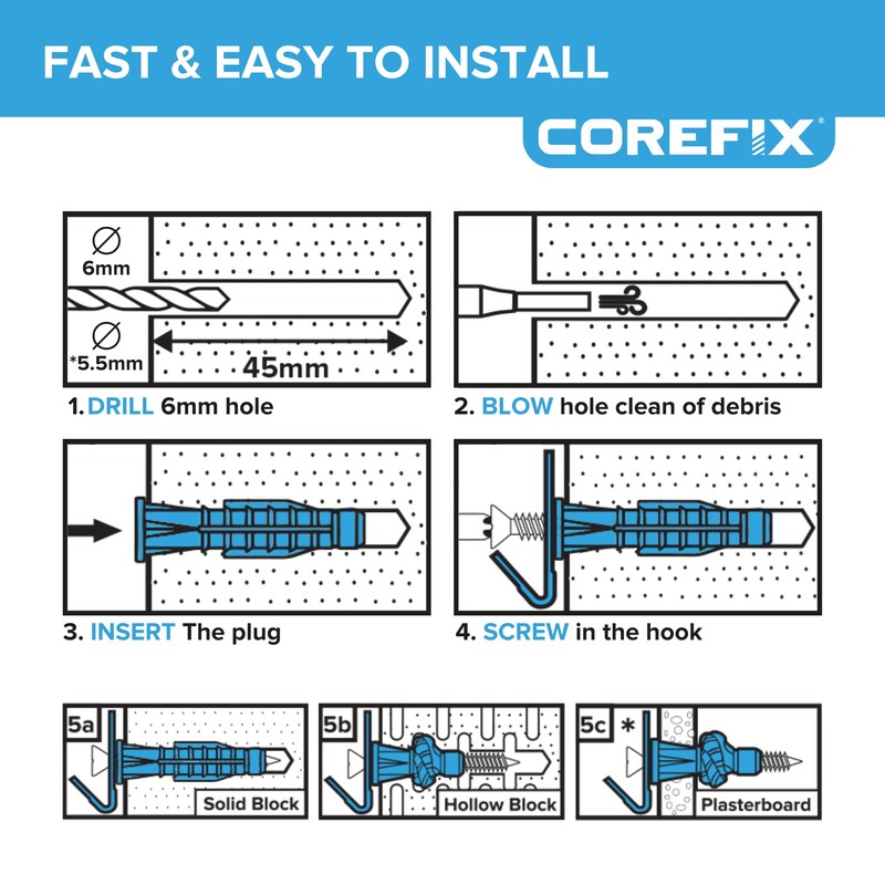 Corefix ONE Wall Hook, Medium Duty Universal Picture Hooks, Wall