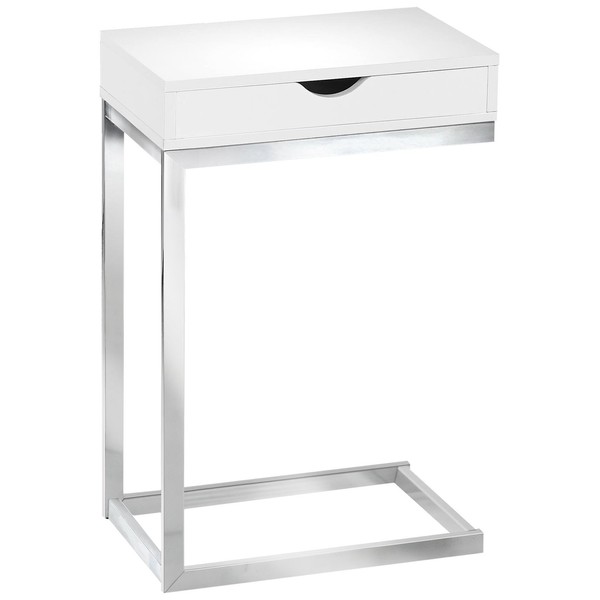 Monarch Specialties C Accent Table with Drawer-Chrome Metal Base, White
