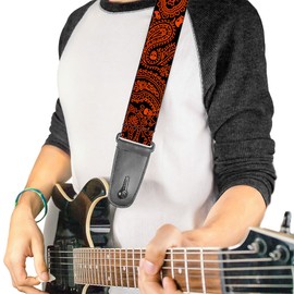 Buckle-Down Guitar Strap Bandana Skulls Black Orange 2 Inches Wide (GS-W32816)