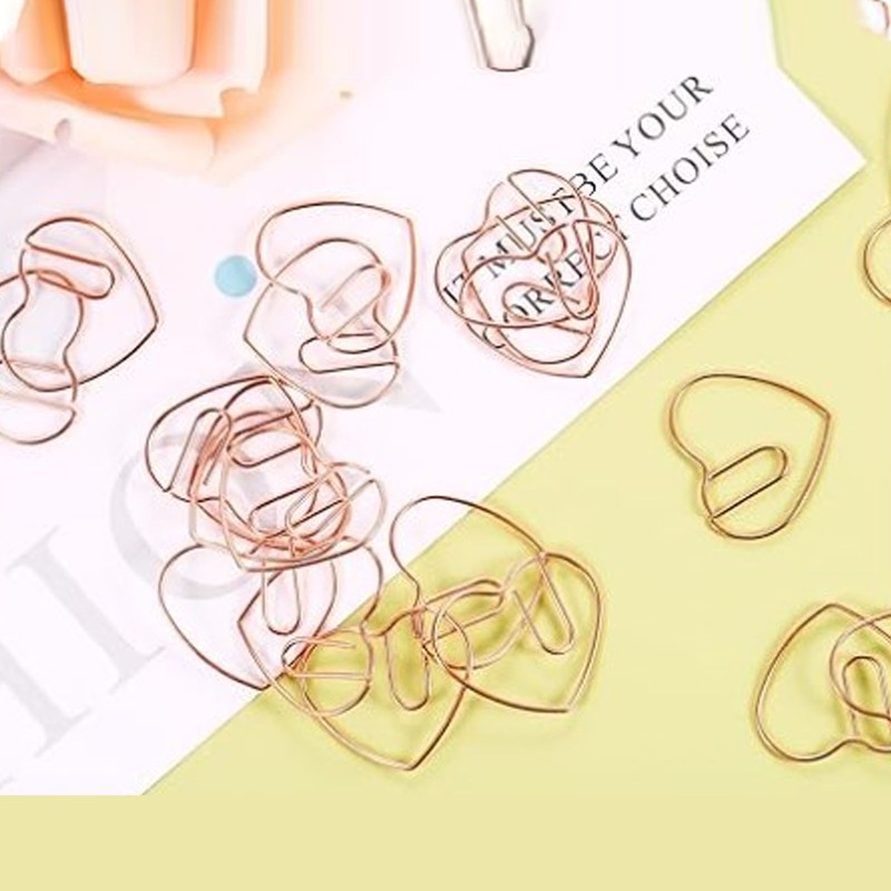 100Pcs Heart Shaped Paper Clips Iron Decorative Paperclips Set with