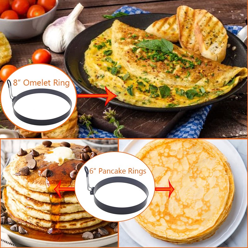 Stainless Steel Egg Cooker Set - 8" Omelette Ring, 6"