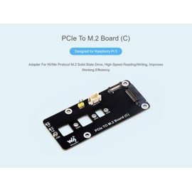 Waveshare PCIe to M.2 Adapter for Raspberry Pi 5, PCIe to M.2 NVMe Expansion Card Compatible with 2230 2242 2260 2280 Size M.2 NVMe SSD, Support PCI-E×1 Gen2 and Gen3 Modes