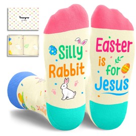 HAPPYPOP Easter Gift for Women Men - Bunny Gifts Idea, Easter Socks for Kids, Rabbit Socks Boy Girl 10-12 Years