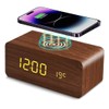 Wooden Digital Alarm Clock with Wireless Charging, 3 Alarms LED