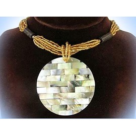 2 3/8" Necklace Pearl Shell Mosaic Gold Beads Unique Chic Crystal Rhinestone Elegant Jewelry Necklace for Women