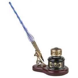 Nostalgic Impressions Glass Pen Calligraphy Dip Pen & Ink Oval Desk Set -Blue Shimmer N3600BXSTMUBL