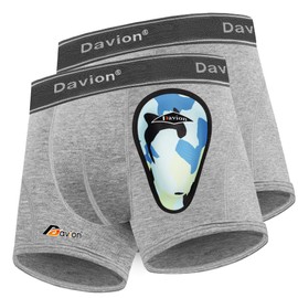 Davion 2-Pack Boys Underwear with 1 Soft Protective Athletic Cup Youth Briefs for Football, Baseball, Lacrosse(Light Grey-S)