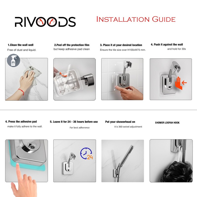 Handheld Shower Head Holder - 360 Swivel Adjustable - Large