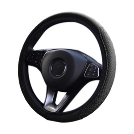 CGEAMDY Auto Lenkrad Abdeckung, Universal 38 cm Microfiber Lenkradhülle, Anti Rutsch Atmungsaktiv Lenkradabdeckung, Geruch frei Lenkradbezug Lenkradschoner(Schwarz)