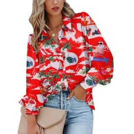 Zeagoo Oversized Boho Shirts for Women 2024 Spring V-Neck Lantern Long Sleeve Blouse Button Down Tops Dressy Casual