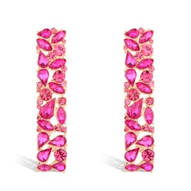 KELMALL Elegant Rhinestone Rectangle Earrings Trendy Crystal Geometric Drop Dangle Statement Earrings for Women