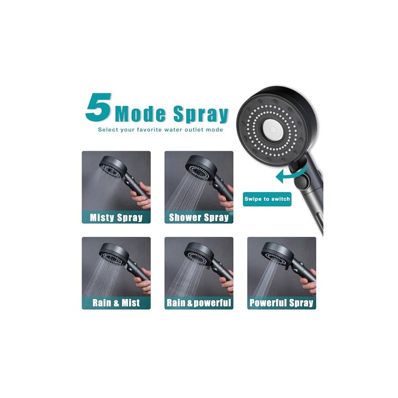 5-Mode High Pressure RV Handheld Shower Head with Filter
