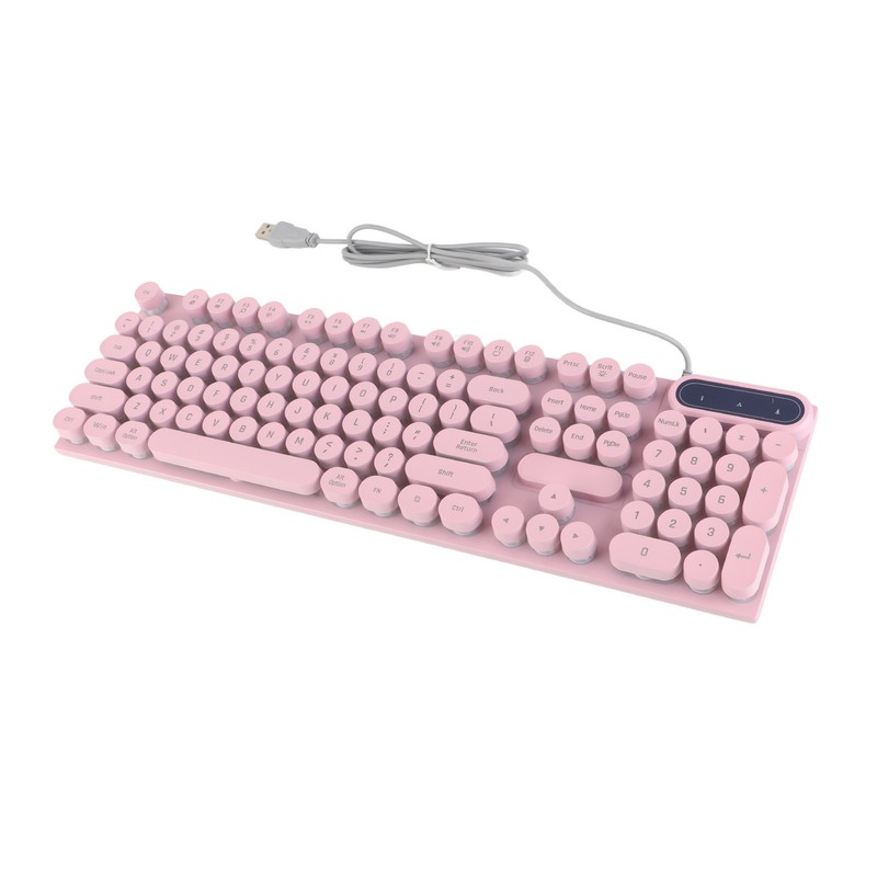 Gaming Keyboard USB Round 104 Keycaps Backlit Ergonomic Fodable Feet
