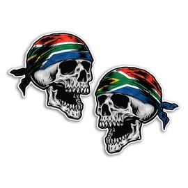 2 x 15cm South Africa Skull Vinyl Stickers - African Flag Cool Biker Car Travel Holiday Pirate Patriotic Luggage Scrapbooking Sticker #82122