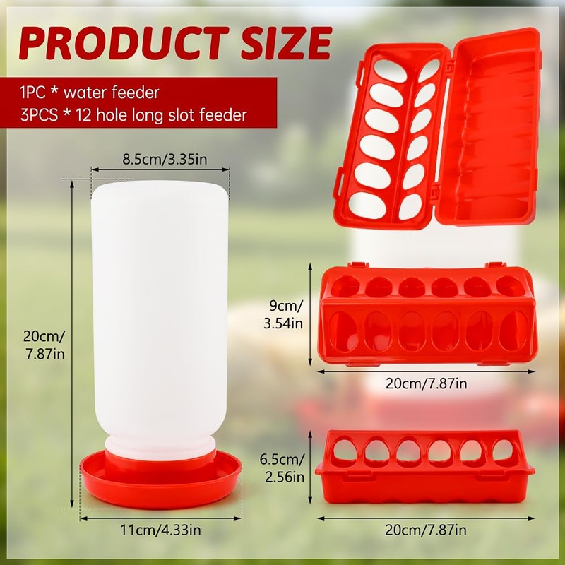 4PCS Chick Feeder and Waterer Kit,3×12-Hole Trough Feeders and 1