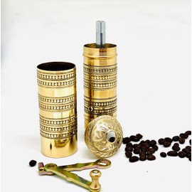 Tarihi Değirmenci Sözen 9" Brass Coffee Mill Grinder Manual Handmade Engraved Hammered Portable