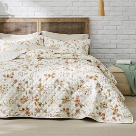 Bedsure Floral Quilt Set King- Reversible Falling Botanical Quilt Bedding Set, 3 Pieces Lightweight Bedspread, Soft Microfiber Coverlet Set with 2 Pillow Shams for All Seasons (106"x96")