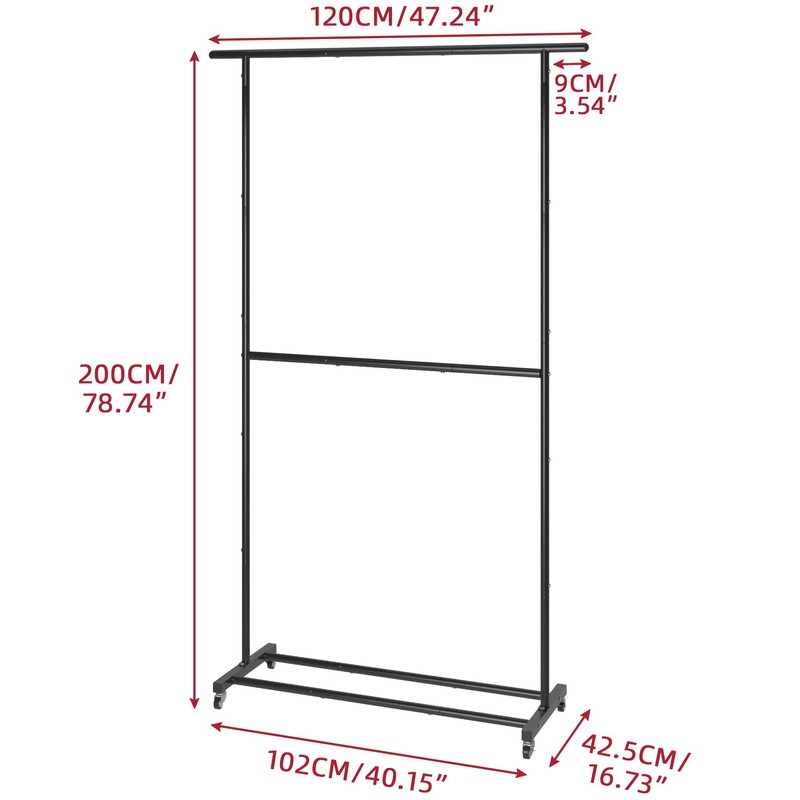 Sywhitta Double Rod Clothing Garment Rack, Rolling Clothes Organizer on