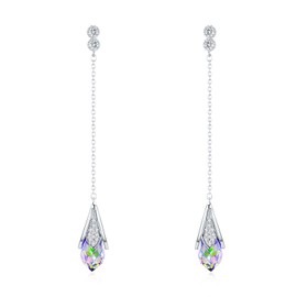 SBLING Platinum-Plated Color Change Multi-Teardrop Earrings Made with Aurora Borealis Austrian Crystals (Friction Back-2.0cttw)
