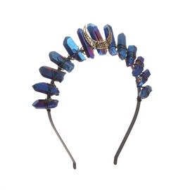 Women's Raw Crystal Crown Headband Boho Quartz Moon Goddess Headpiece (royal1moon)