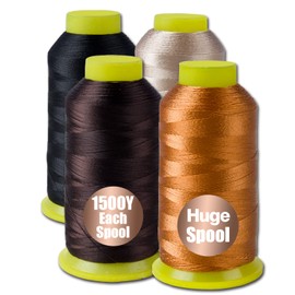 4Pcs Brown Bonded Polyester Thread for Sewing,210d/3 Upholstery Thread Heavy Duty,4 Cone of 1500 Yards Each Leather Sewing Thread, Weave Needle,Serger Overlock Machine for Sewing Hair Extension Thread